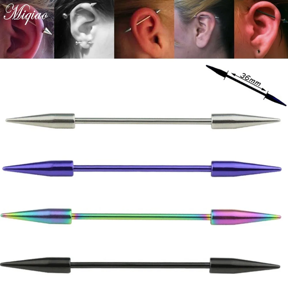 

Miqiao 2pcs Punk Popular Piercing Jewelry Pointed Cone Ear Bone Nail Industrial Rod Earring Hot Selling