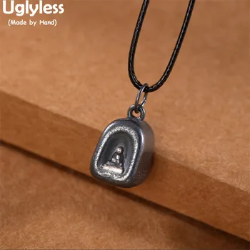 

Uglyless Zen Meditate Monk Buddha Pendants Women Vulcanized Black 925 Silver Square Necklaces NO Chain Cube Buddhistic Jewelry