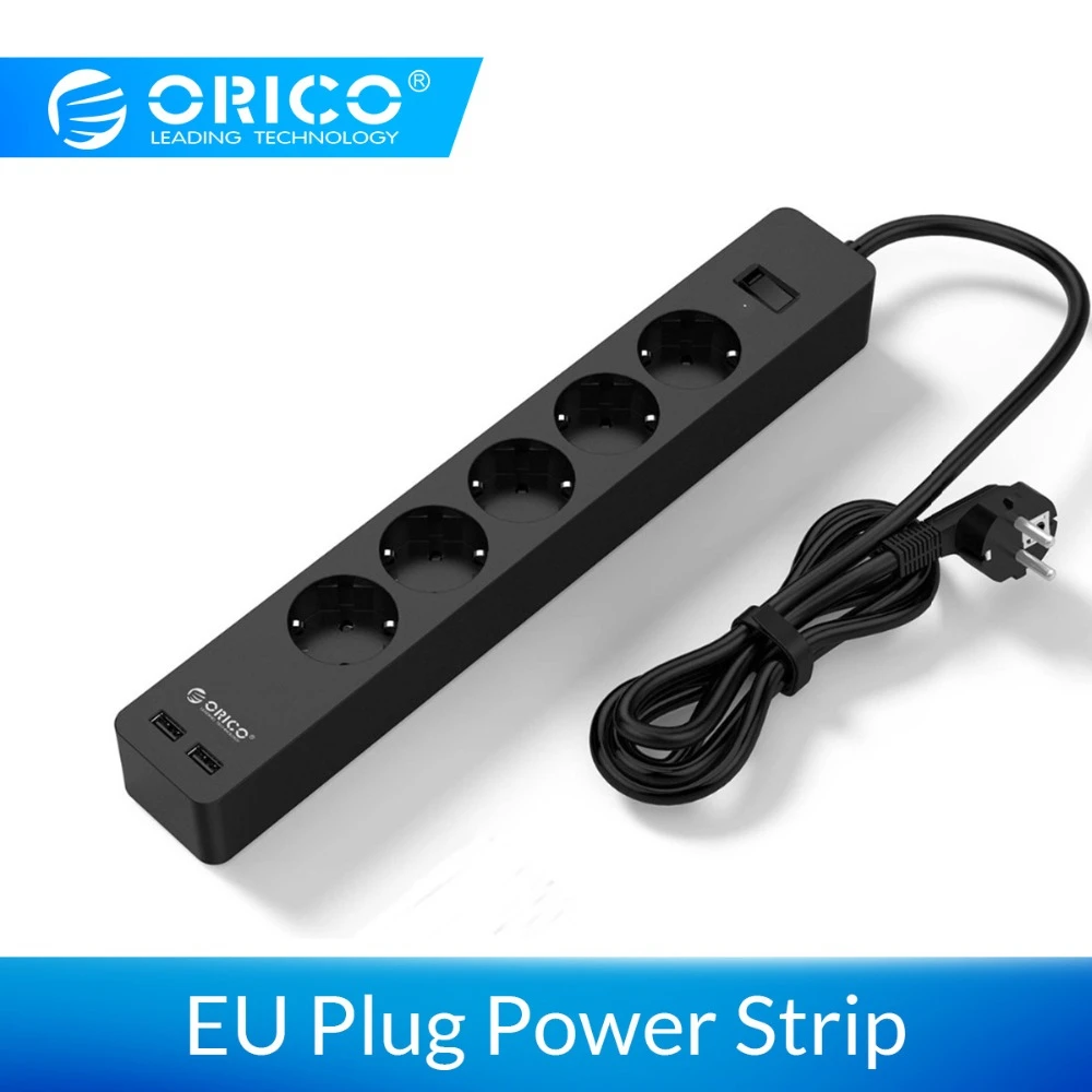 Comprar ORICO 3 5 AC + 2 USB Power Strip electrónicos hembra oficina en casa, supresor de picos de tensión enchufe de la UE del zócalo inteligente cargador con montaje en pared