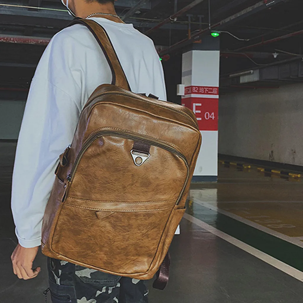 Fashion Men Backpack Waterproof PU Leather Travel Bag Man Large Capacity Teenager Male Mochila Laptop Backpacks
