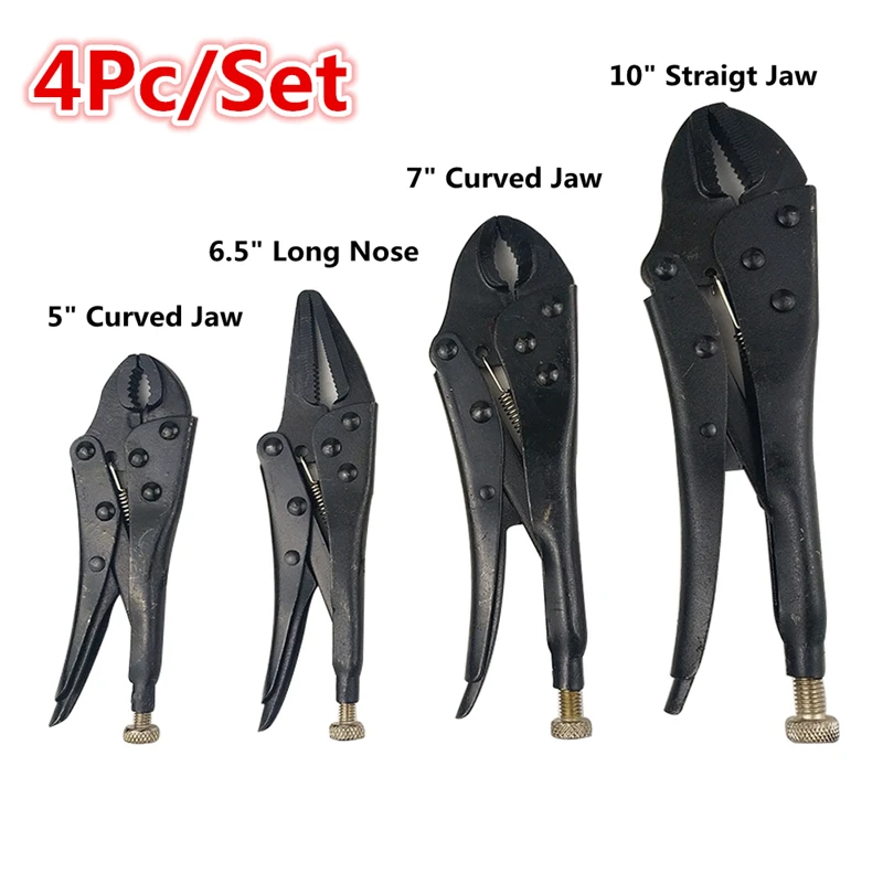 

4Pcs/Set 5 Inch-10 Inch Black Heavy Duty Grip Plier Wrench Vice Locking Pliers Lock Crimper Grips Hand Tools Set