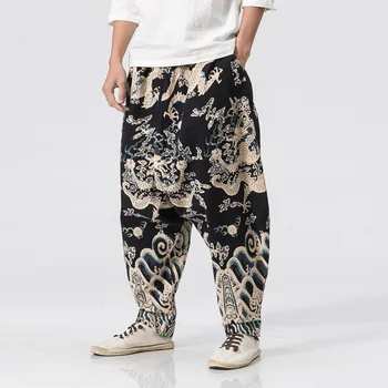 

Fashionable new Chinese style printing lantern pants dragon pattern loose wide leg pants loose large men's casual pants