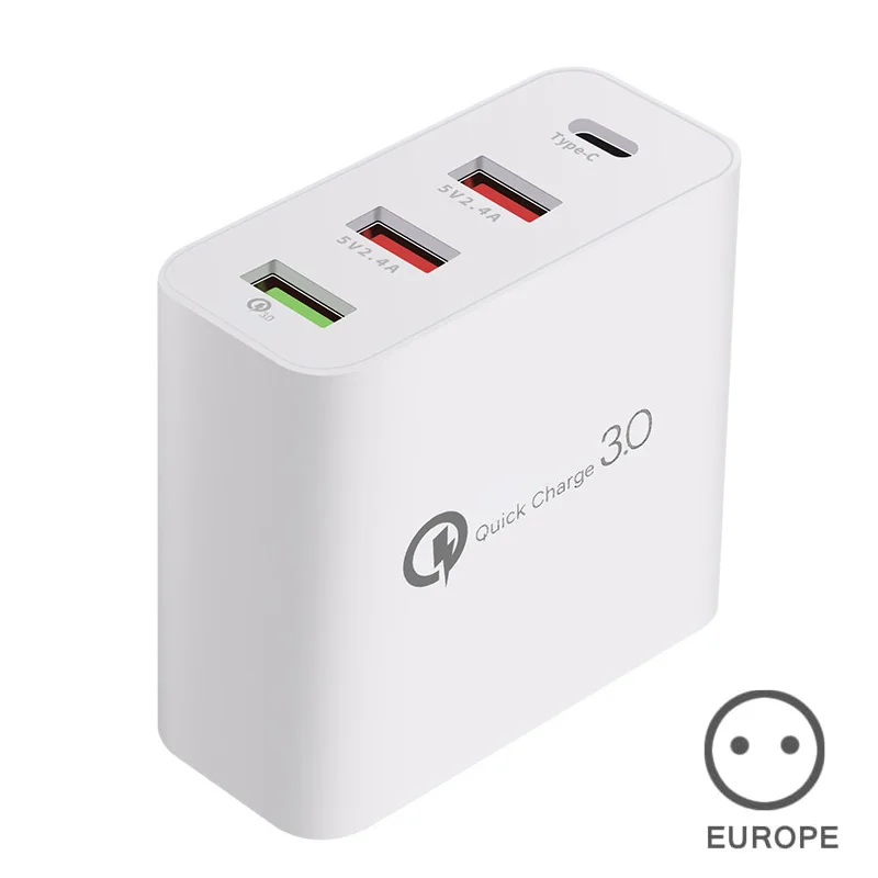 

Wall Charger Adapter 4 Ports Type C USB Charger Adapter Quick Charge for Home Office LB88