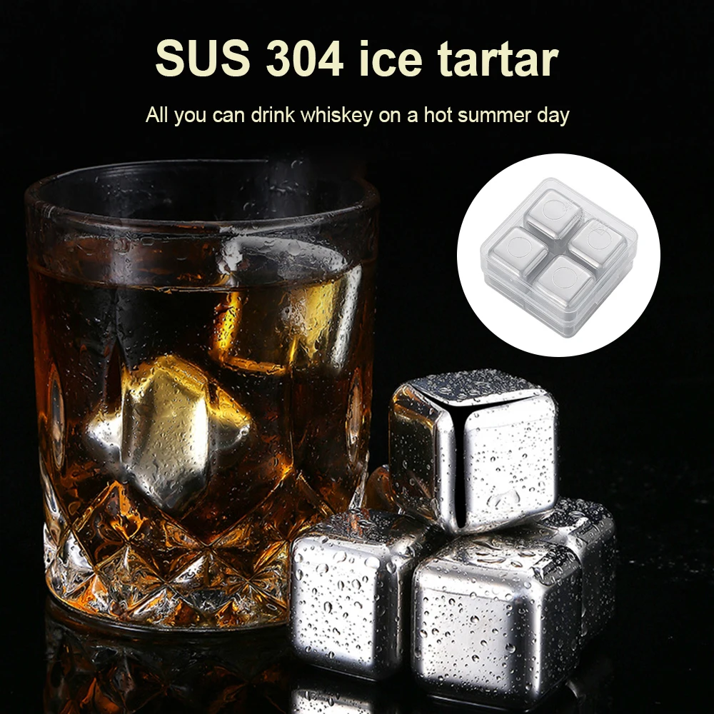 304 Stainless Steel Ice Cubes 4/6/8pcs Reusable Chilling Stones for Whiskey Wine Beer Cooler
