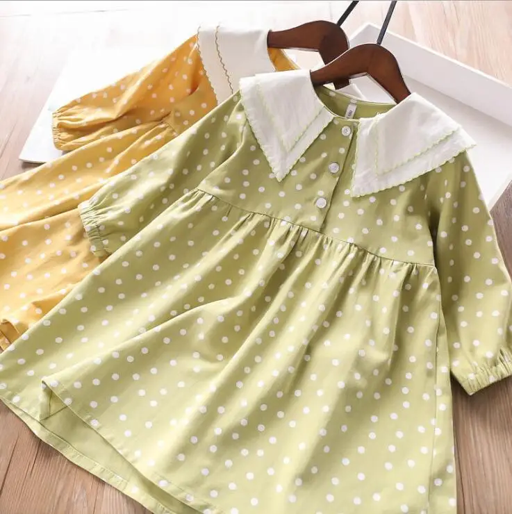 Новое платье в горошек для девочек модные хлопковые весенние платья для девочек От 2 до 7 лет, PO49