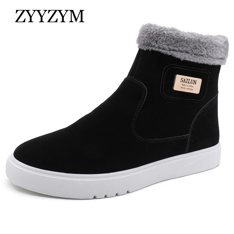 

ZYYZYM Men Snow Boots Winter Shoes for Men Zipper Short Style Fashion Casual Plush Keep Warm Youth Cotton Shoes Boots Man