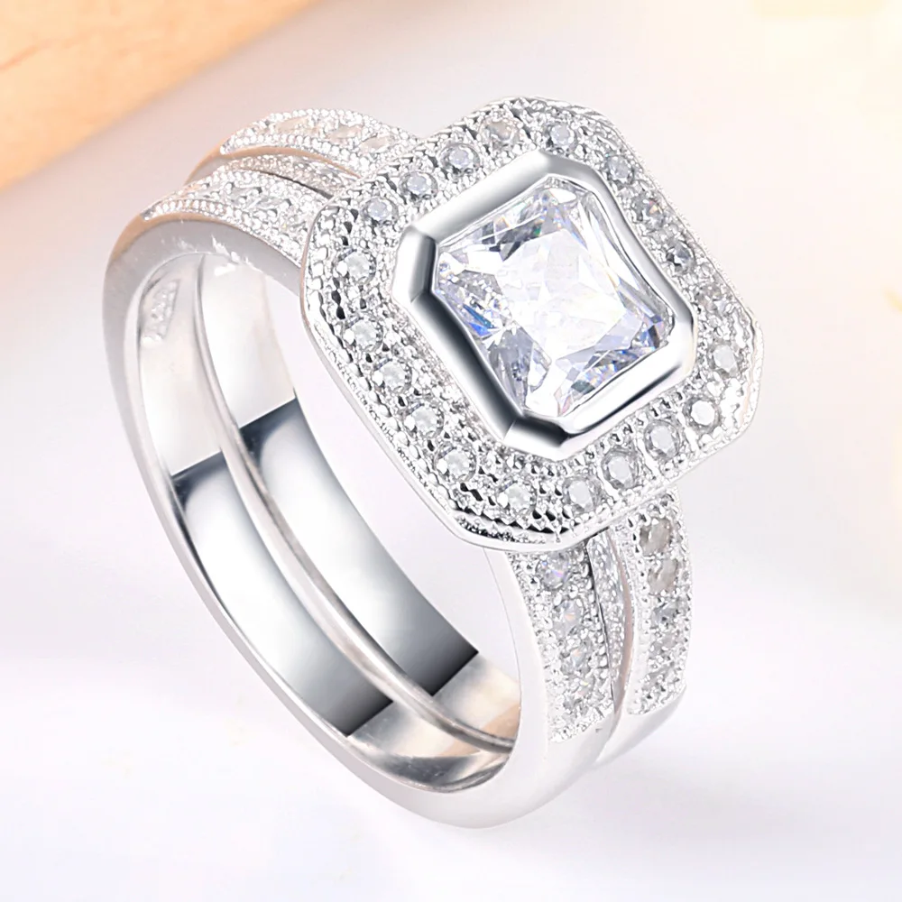 

S925 Fine Silver Zircon Ring Women's Two-in-One Combination Best Friend Douyin Celebrity Style Hand Jewelry