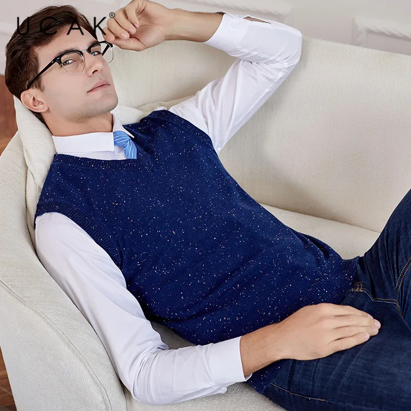 Low Price UCAK Brand Pure Merino Wool Sweater Vest 2019 New Arrival Casual Autumn Winter Pull Homme Streetwear Warm Sweaters Clothes U3115