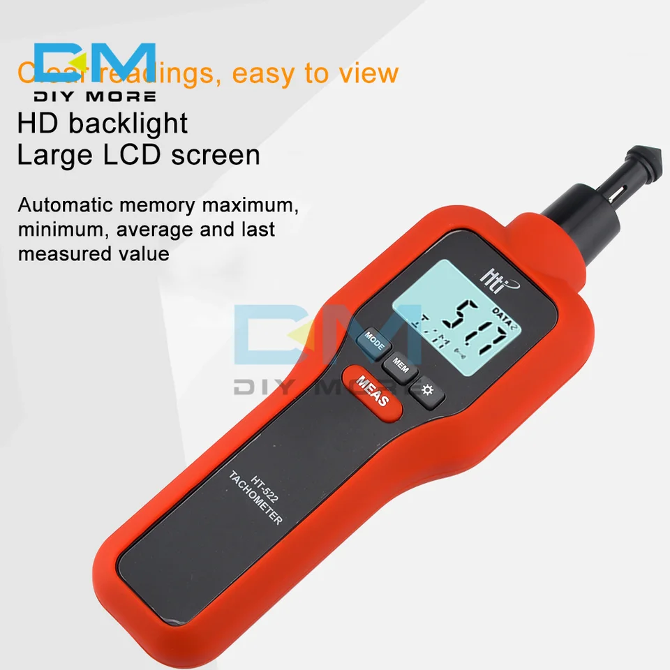 Tacómetro Digital 2 En 1 Con Contacto Y Láser - Rango 3-99,999 RPM, Incluye 4 Sondas Y Cinta Reflectante