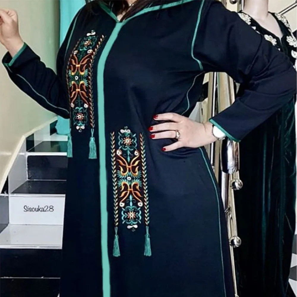 Hijab женское платье Дубай абайя Цветочная вышивка Марокканская осень 2021 Модные