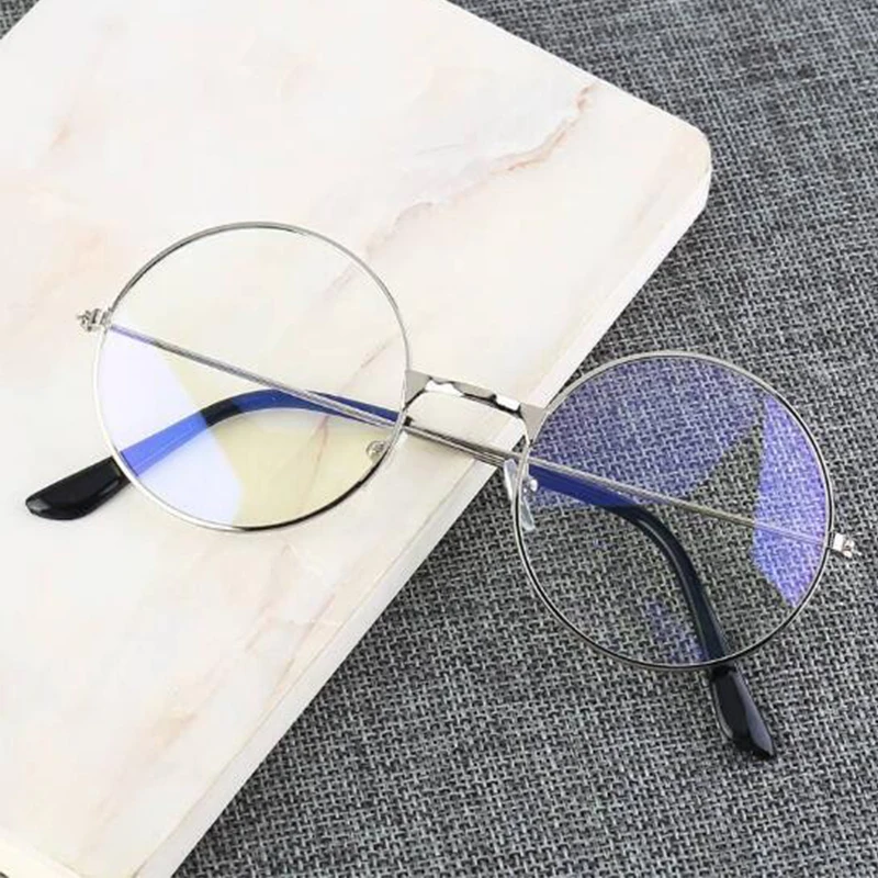 Vintage Round Blue Light Glasses Metal Frame Clear Lens Phone Gaming Computer Glasses Classic Black Circle Eyeglass Frame Oculos - Цвет оправы: Silver Blue Light