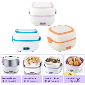 

Stainless Steel Electric Lunch Box Food Steamer Rice Cooker Thermal Heating Bento Box Meal Cooking Container Warmer US/EU Plug