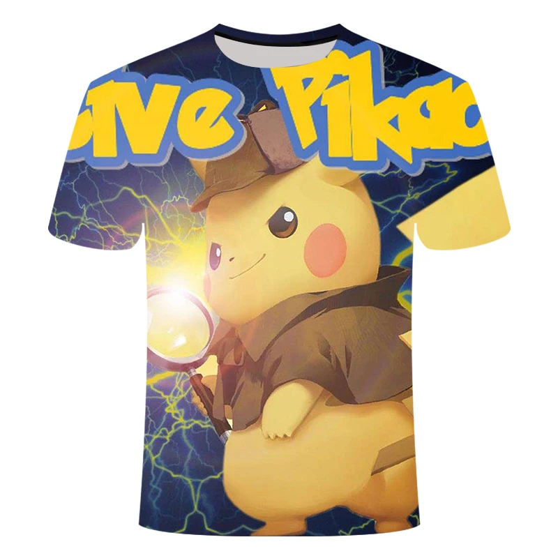 New 3D Movie Detective Pokemon Pikachu T-shirt For Boy/girl Tshirts Fashion Summer Casual Tees Anime Cute Cartoon Clothes