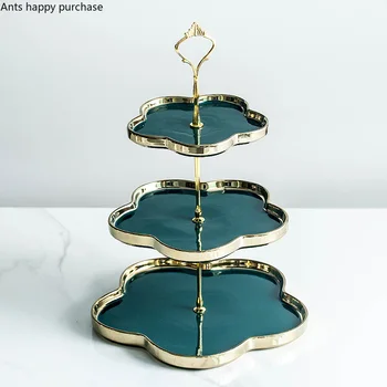 

Nordic Style Double Layer Three Floors Cake Plate Ceramics Fruit Tray Living Room Coffee Table Home Pastry Plate Cake Stand