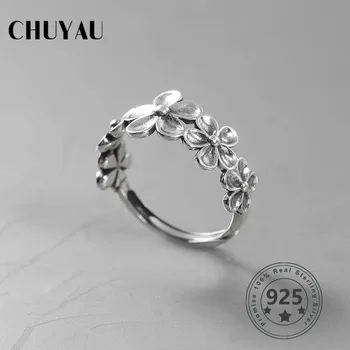 

Chuyau 925 Sterling Silver Korean Style Female Ins Niche Design Stacked Flower Simple Ring for Women Fine Silver Jewelry Gift