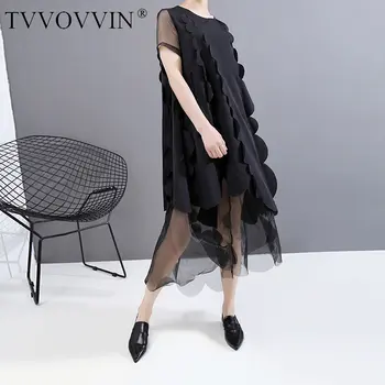 

Europe Korean Style Black Temperament Short Sleeve Appliques Loose Plus Size 2020 Spring Summer Fashion Women Dress U3TS