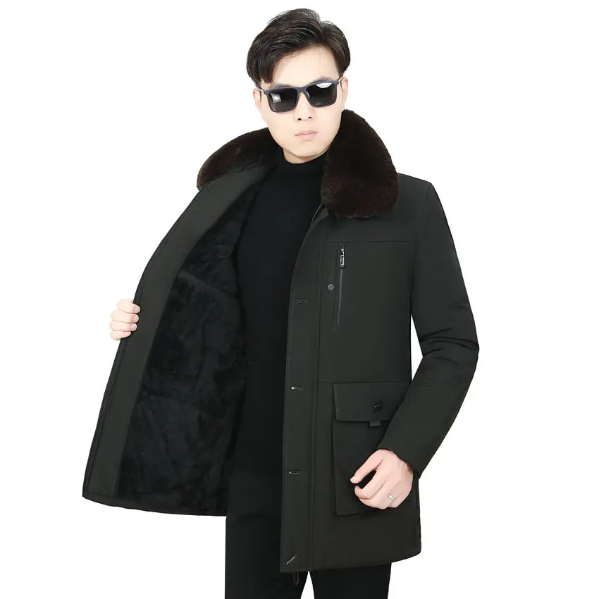 

Men Winter Jacket Black Dark Green Blue Fur Collar Thick Fleece Lining Puffer Parkas Male Warm Puff Basic Coat Thermal Outerwear