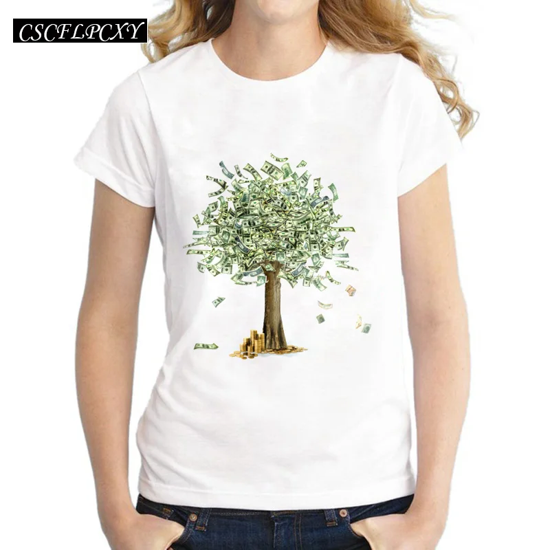 Creative-Design-Dollar-Money-Love-Tree-Forest-Spirits-Sumi-e-Women-T-shirt-Colorful-Printing-Casual