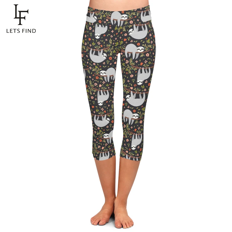 LETSFIND Summer New Women Pants Funny Sloth and Flowers Print Capri Leggings High Waist Elastic Slim Mid-Calf Leggings Plus Size LETSFIND Summer New Women Pants Funny Sloth and Flowers Print Capri Leggings High Waist Elastic Slim Mid-Calf Leggings Plus Size