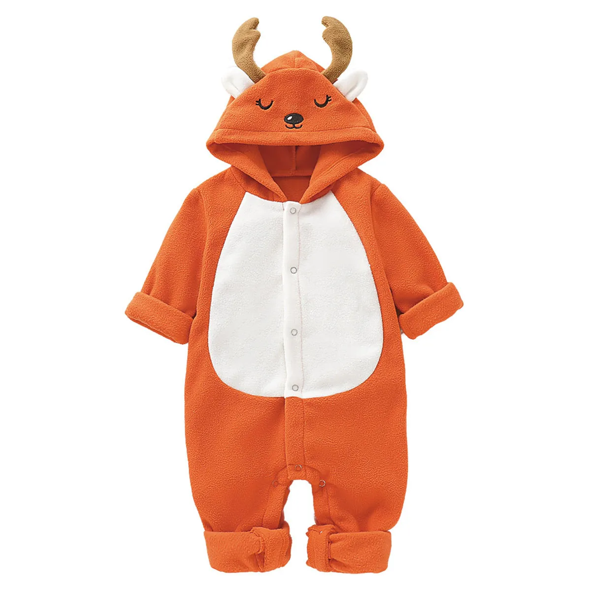 

kid boy girl Long Sleeve Hooded Polar Fleece jumpsuit overalls orange Newborn baby winter clothes unisex new born costume 2019