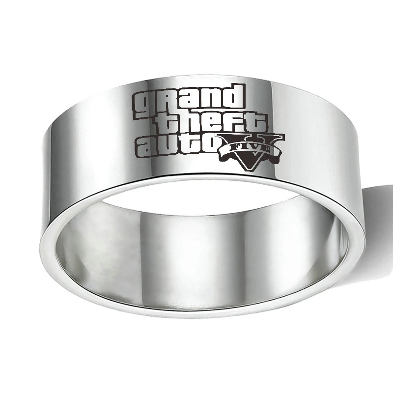 Hot Game Ps4 Gta 5 Grand Theft Auto Rings For Fans Xbox Pc Rockstar Finger Ring Holder 8mm Stainless Steel Jewelry Llaveros Rings Aliexpress