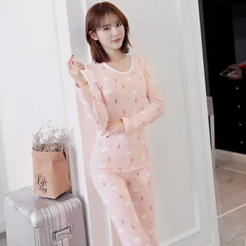 

Thermal Sexy Underwear Sets for Women 2020 Autumn Winter Long Sleeve Print Sleepwear Femme Warm Body Shaper Long Johns Bodysuit