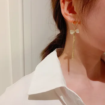 

S925 Silver Needle South Korea Dongdaemun Micro Zircon Elegant Long Earrings Women's Cat's Eye Stone-Style Fashion Ear Stud Earr