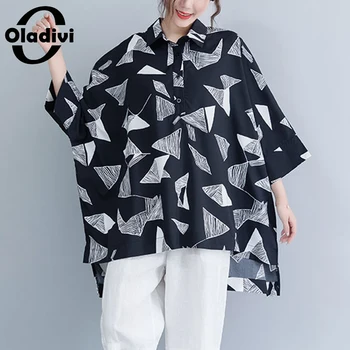 

Oladivi Oversized Plus Size Women Printed Shirts 2020 Summer New Fashion Lady Casual Tops Girl Chiffon Blouse Female Tunic Blusa