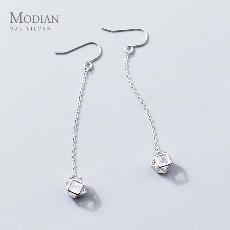Modian 2021 New Style Swing Long Tassel Square Zircon Drop Earrings Charm Party 925 Sterling Silver Wedding Engagement Jewelry