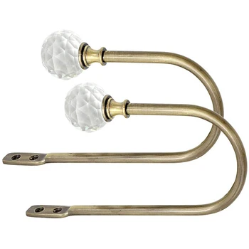 

Curtain Holdbacks Acrylic Crystal Ball Curtain Tie Backs U Shaped Metal Curtain Holdbacks Wall Mounted Curtain Hook Backs, 2 Pac