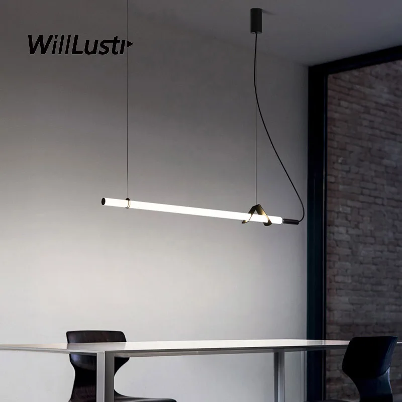 

Creative LED Tube Pendant Light Minimalist Iron Suspension Lamp Cafe Bar Office Meeting Dinning Room Acrylic Hanging Lighting