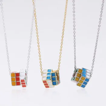 

925 silver enamel magic cube funny women necklace multicolor