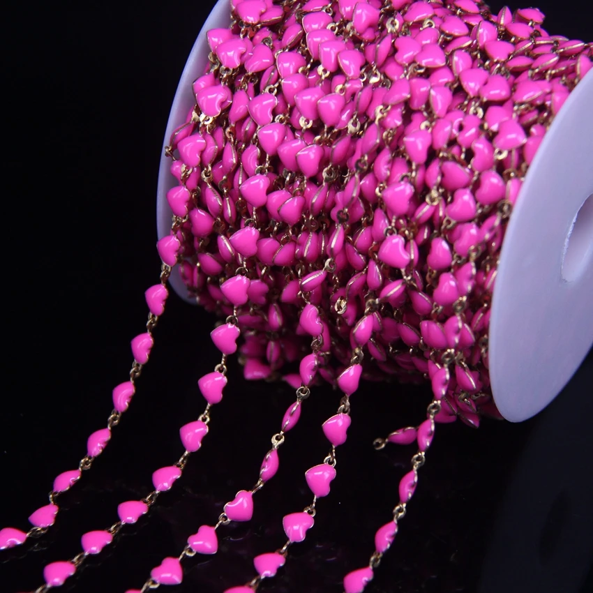 

2020Newstyle 5Meter Rose Enamel heart-shaped Beaded Copper Chain Necklace,Lampwork Glass Beads Link Chain Crafts Chokers Jewelry