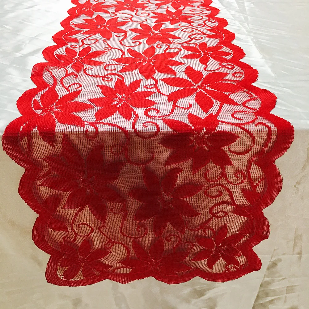

20# Soft Flower Design Table Cloth Red Lace Glass Cover Tablecloth Christmas Room Wedding Party Decoration