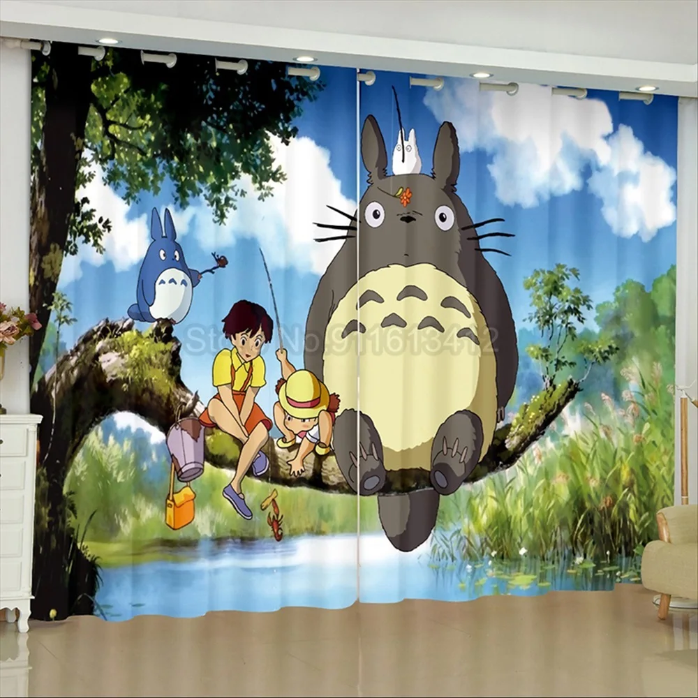 cheap curtains Shading 70% Blackout Curtain Anime Totoro Curtains Kids Living Room Bedroom 2 Panel Window Drapes 3D Digital printing Custom white curtains