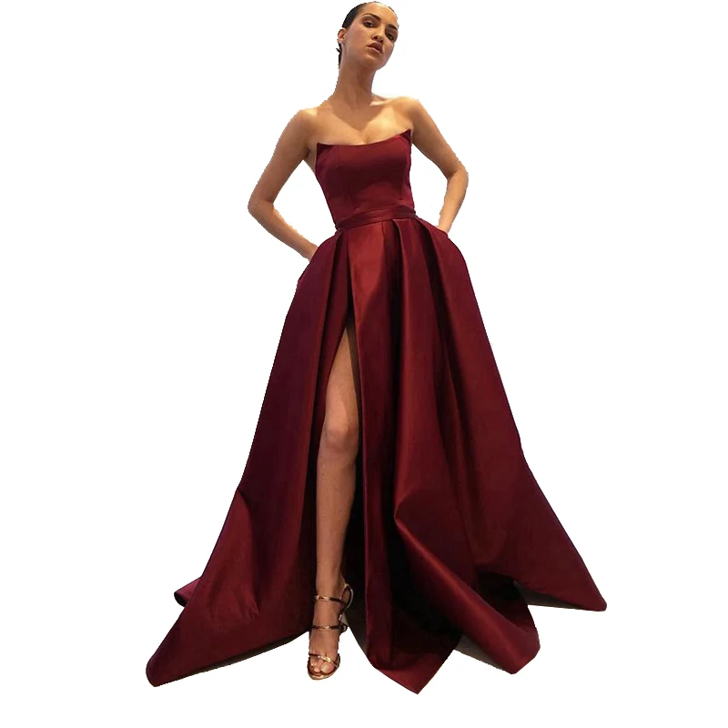 Vestido de festa, на заказ, милое атласное бордовое бальное платье, длинные платья, вечерние, сексуальные платья для выпускного вечера
