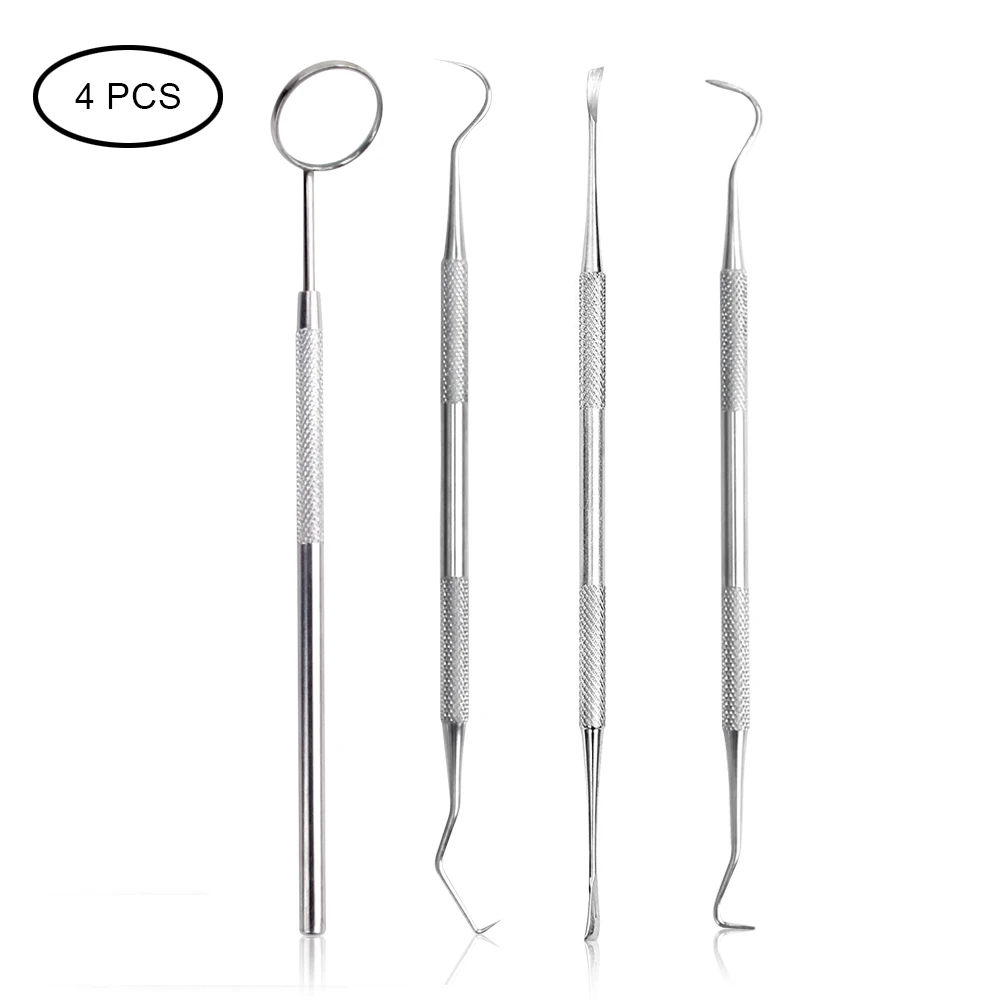 Dental Tool Set Mouth Mirror Stainless Steel Dental Hygiene Kit Tartar Pick Scaler Schraper Remover Teeth Cleaning Oral Care Kit - Цвет: 4PCS set A