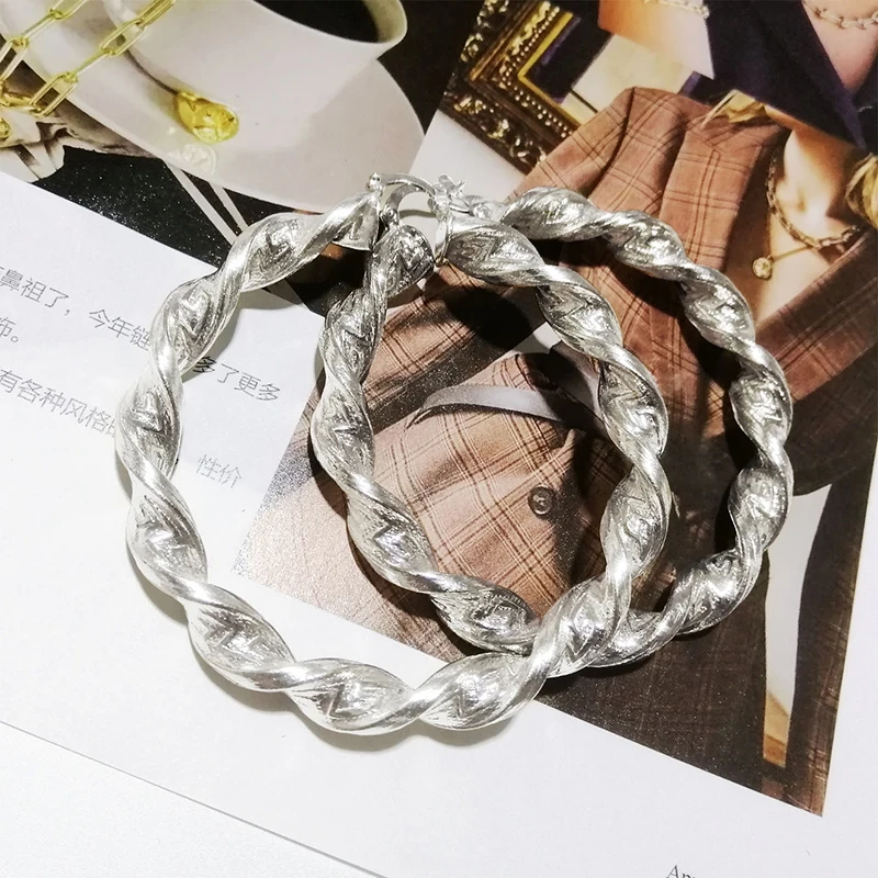 SRCOI холодный цвет толстые металлические преувеличенные Twist Circle Серьги индивидуальность волна лаконичные геометрические серьги-кольца для женщин девушек