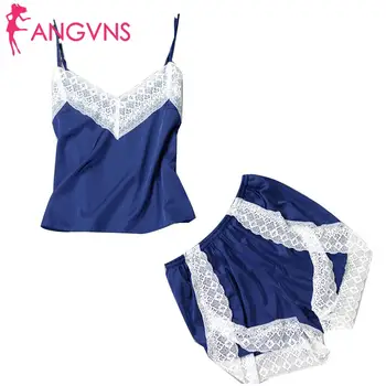 

Women V Neck Adjustable Spaghetti Strap Lace Sleepwear Fashion Patchwork Pajama Set Summer Floral
