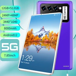 7.85 Polegada tablet 12gb ram 512gb rom 5g lte 24/48mp resolução 3440x1040 android 12 tablet 2021 mais recente m11