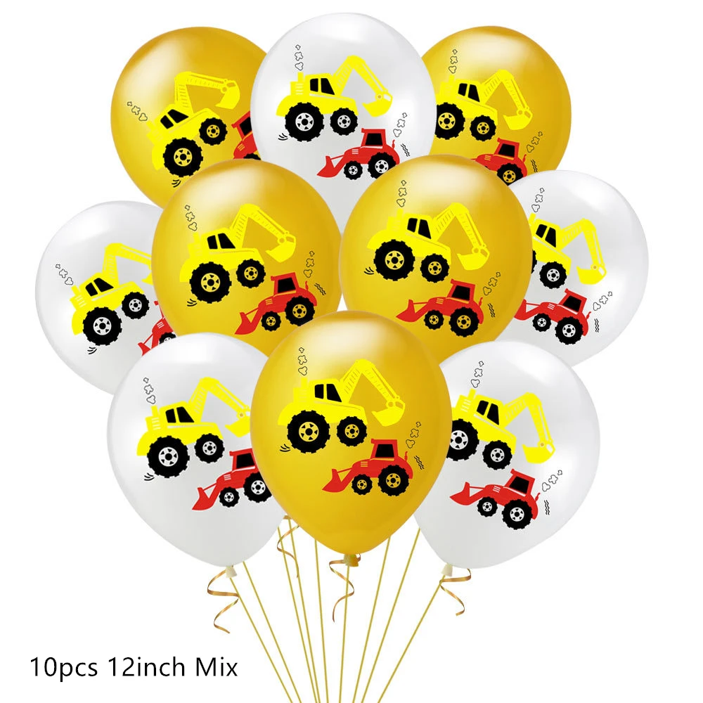 Ballons 10pcs Строительные вечерние экскаватор детские автомобили Мальчики экскаватор украшение для торта на день рождения на тему "Лошадки карусели" бумажные тарелки одноразовые трубочки украшения посуды - Цвет: Ballons 10pcs