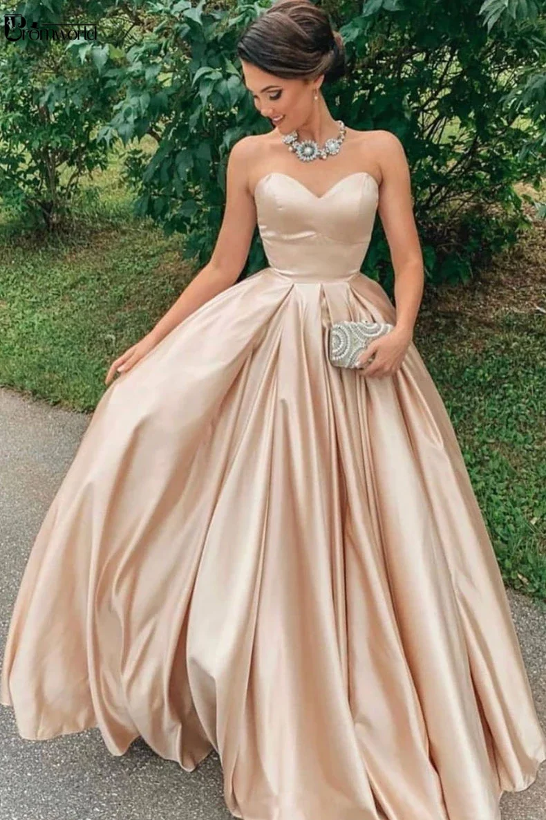 Simple Champagne Satin Evening Dresses ...