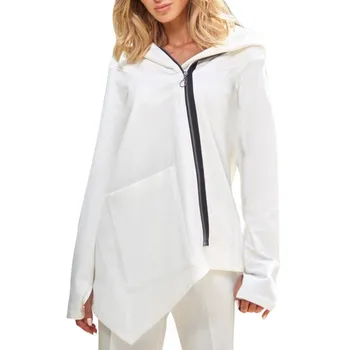 

Women Long Sleeve Outwear Autumn Winter Zippers Loose Asymmetric Length Jackets Female Solid Pockets Coat Plus Size 2XL