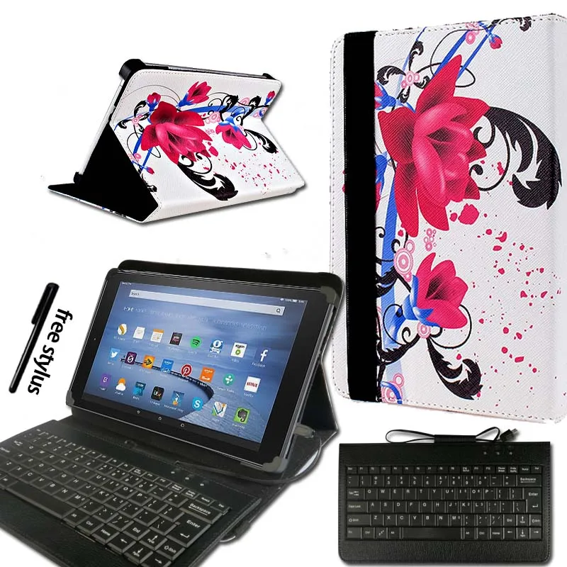 KK&LL для Amazon Fire HD 8(6th/7th/8th Gen, выпуск)-кожаный чехол-книжка для планшета+ клавиатура Micro USB - Цвет: Rose