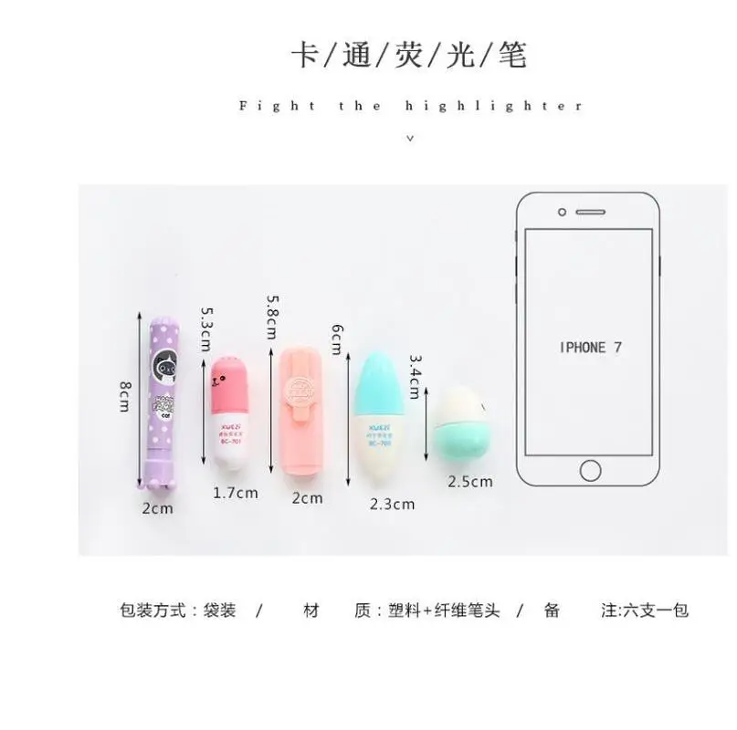 6 шт. капсулы хайлайтер витамины таблетки разноцветные ручки канцелярские