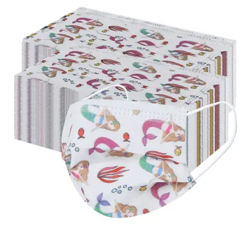 

100pc Children's Pollution Mask Cute Beauty Fish Printing Mask Masque Non-woven 3-layer Filter Thickened Mask Face Cover Маска