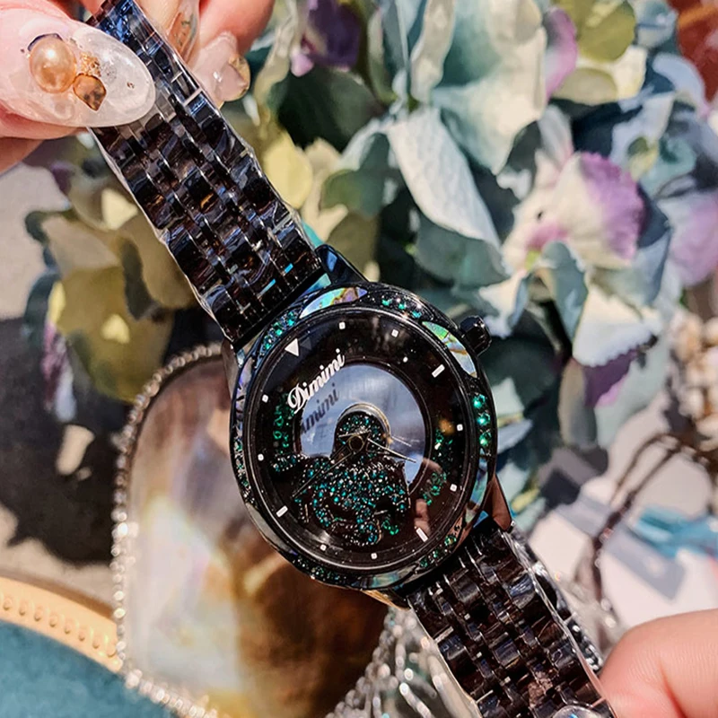 Новые популярные женские часы со стразами женские блестящие нарядные часы круглые розовые наручные часы с золотым браслетом вращающиеся алмазные часы