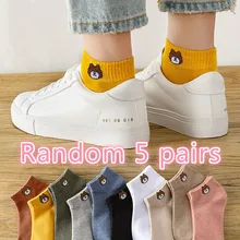 5 пар; красные женские носки из натуральной кожи; милые хлопковые носки с закрытым носком; сезон лето-весна-осень; тонкие корейские носки