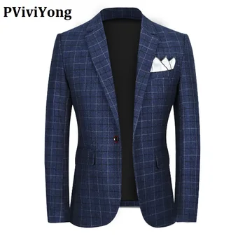 

PViviYong Brand 2019 high quality Men's suit top，suit Jacket men grid leisure business suit Blazer men coat plus-size S-5XL X61