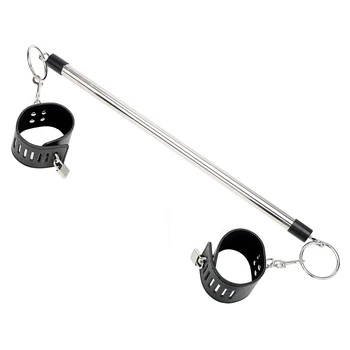 VATINE Stainless Steel Spreader Bar Restraint Bondage Leather Wrist Ankle Cuffs With Lock & Keys For Women Couples 6